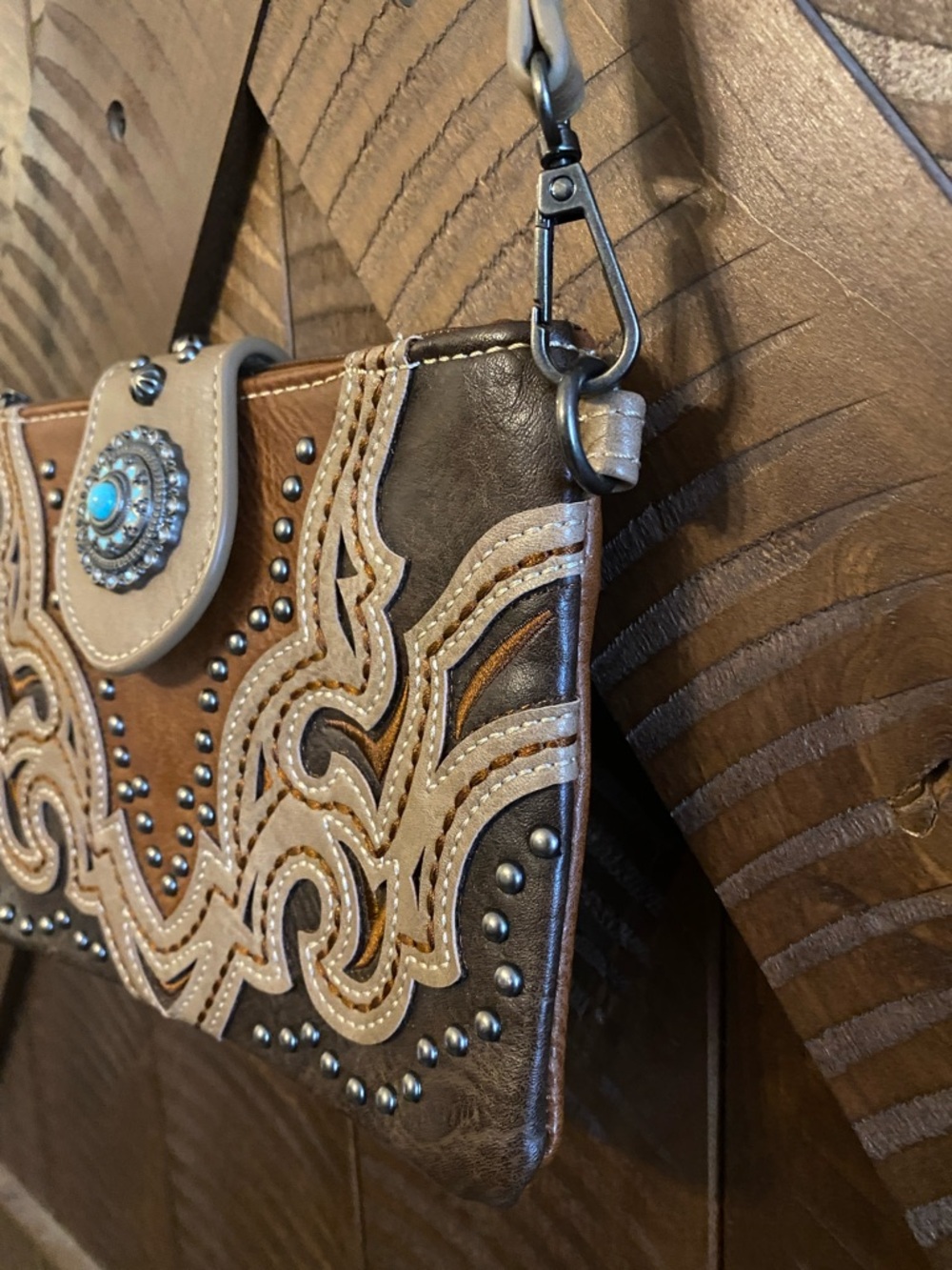 Montana West Western Crossbody Studs, Turquoise, Tooled - Picture 4 of 13